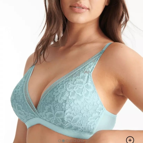 Knix Lace Deep V-Neck Plunge Bra Wireless Wire Free Blue Turquoise Size Medium - Picture 1 of 7